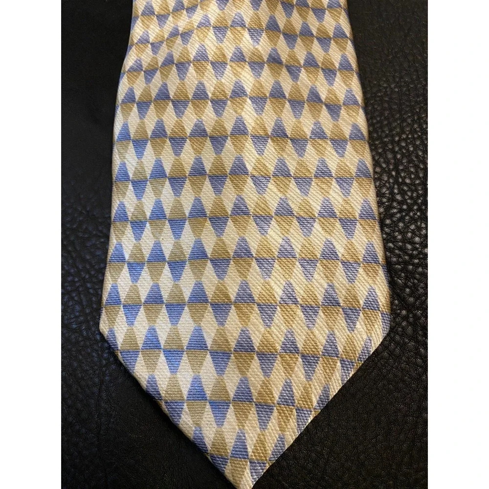 Mens Stanford Geometric Golden Tan Blue Neck Silk Tie 58